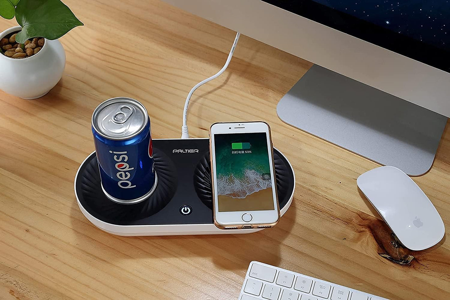Coffee Mug Warmer, Drink Cooler with Wireless Charger, Smart Cup Warming, Beverage Cooling and Phone Charging 3 in 1 for Desk Office Gift