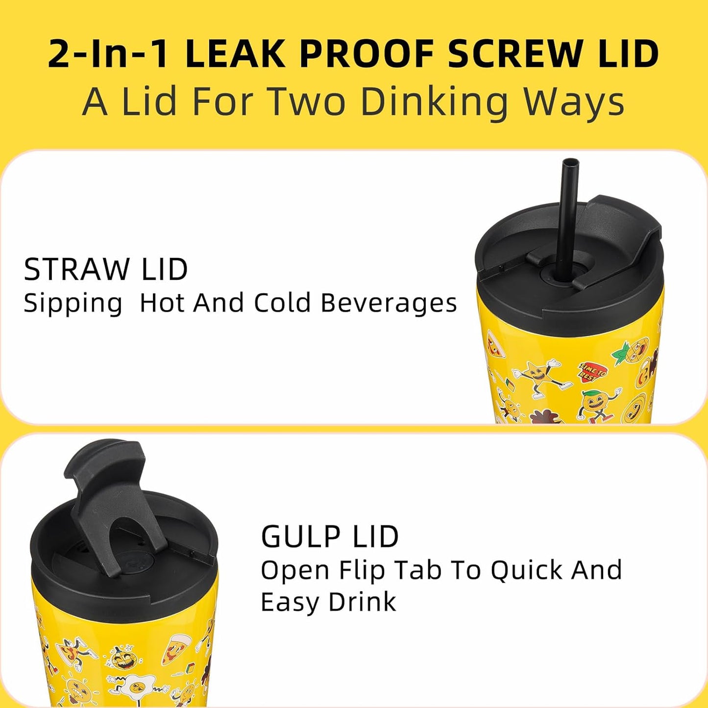 BJPKPK 22oz Insulated Tumbler With lid And Straw Stainless Steel Tumblers Travel Coffee Mug Reusable Thermal Cup,Hawaii Fruits Yellow