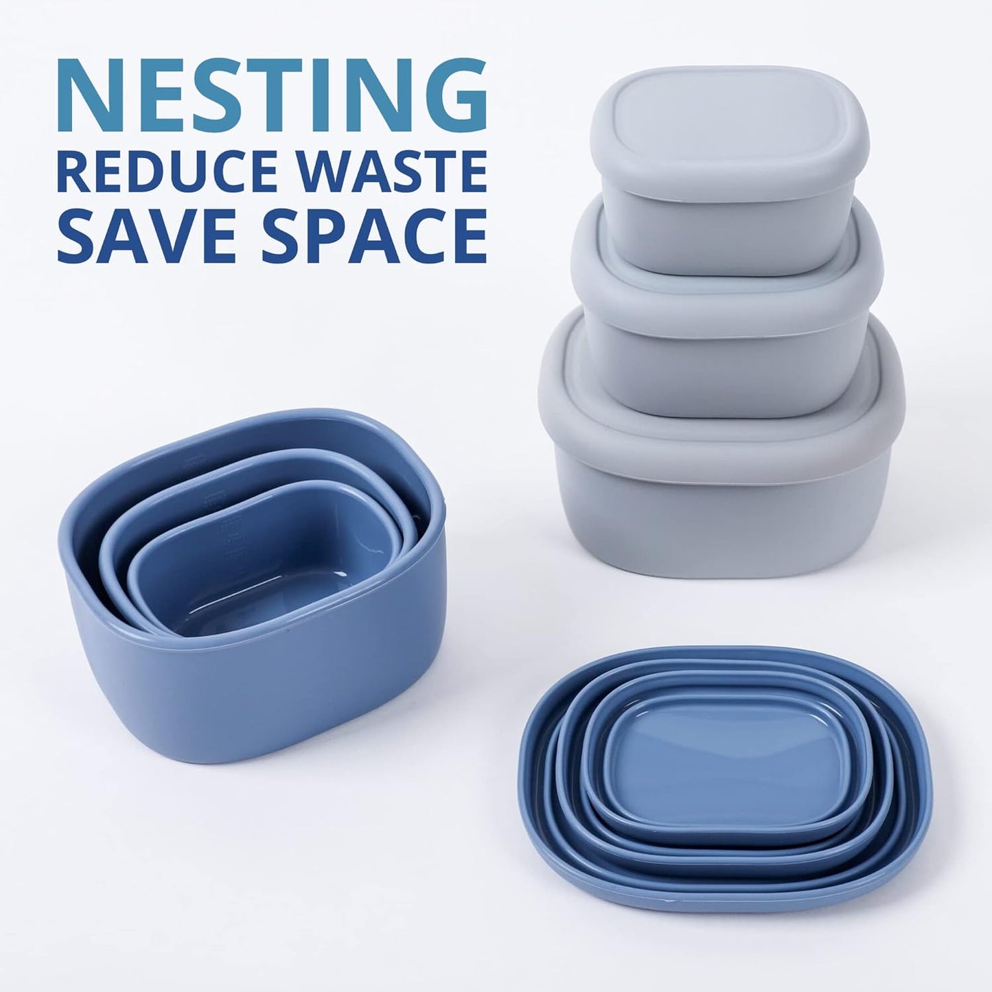 BLUE GINKGO Nesting Silicone Containers - Set of 3 Hard-Shell Silicone Food Storage Containers | BPA Free, Airtight, Dishwasher and Freezer Safe (6.7oz, 10oz, 20oz) - Blue