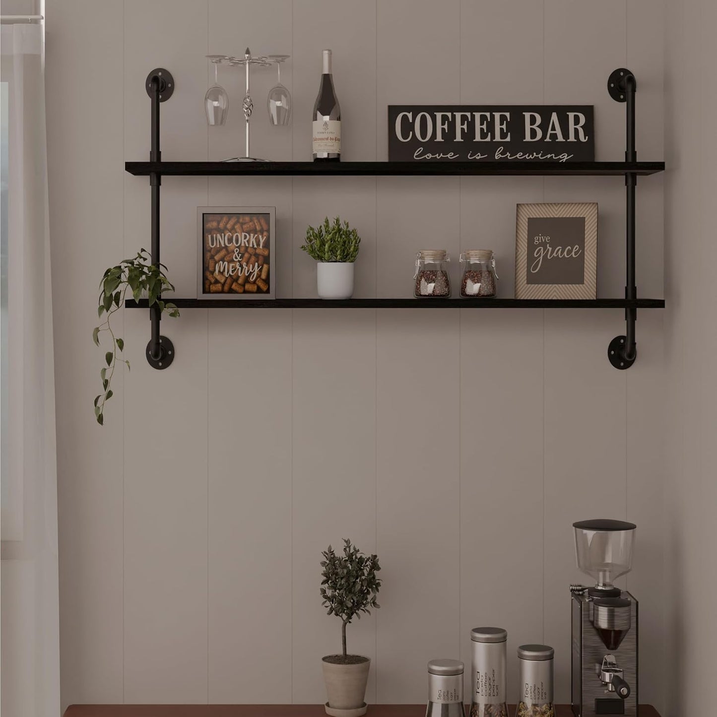 Floating Bookshelf Shelves Industrial Pipe Shelving Pipe Shelf Rustic Black Wall Shelves 36 Inch Farmhouse for Wall Mounted