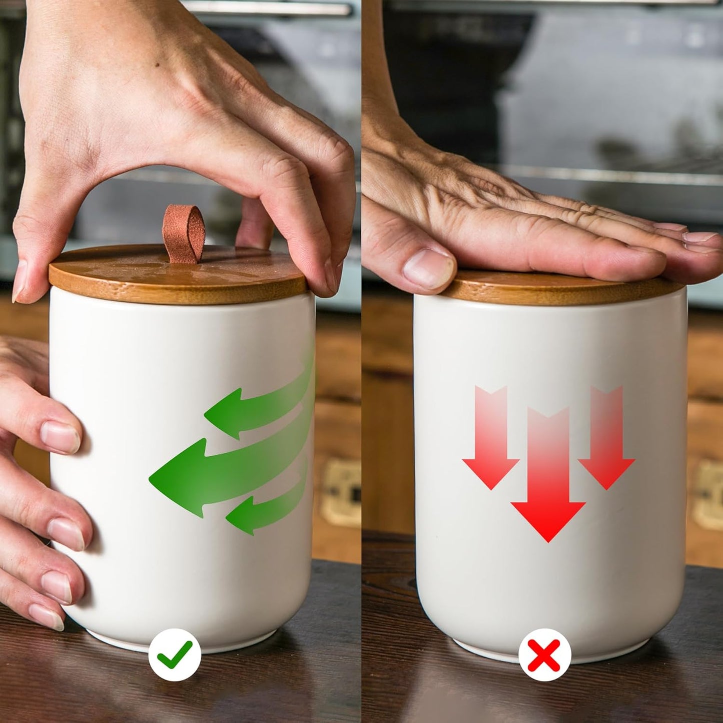 JOJUNO White Ceramic Canister Set with Wooden Lid, 3-Piece Airtight Food Storage Jars for Kitchen Counter - Flour, Sugar, Coffee, Tea, Spice - Small, Medium, Large Sizes