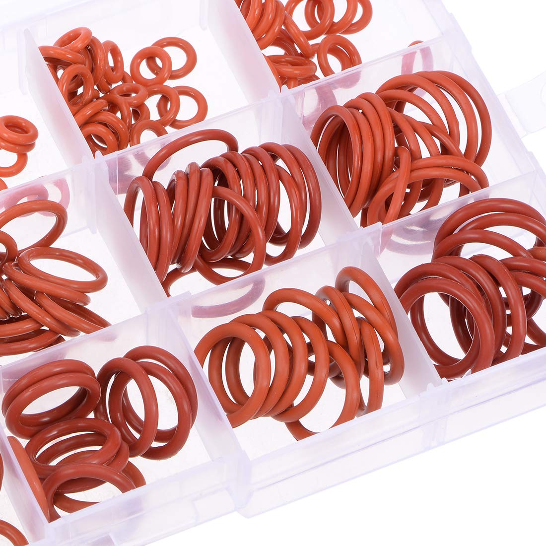uxcell Silicone Rubber O-Ring Assortment Kit 225 Pieces 15 Sizes Metric VMQ Sealing Gasket Set, Red