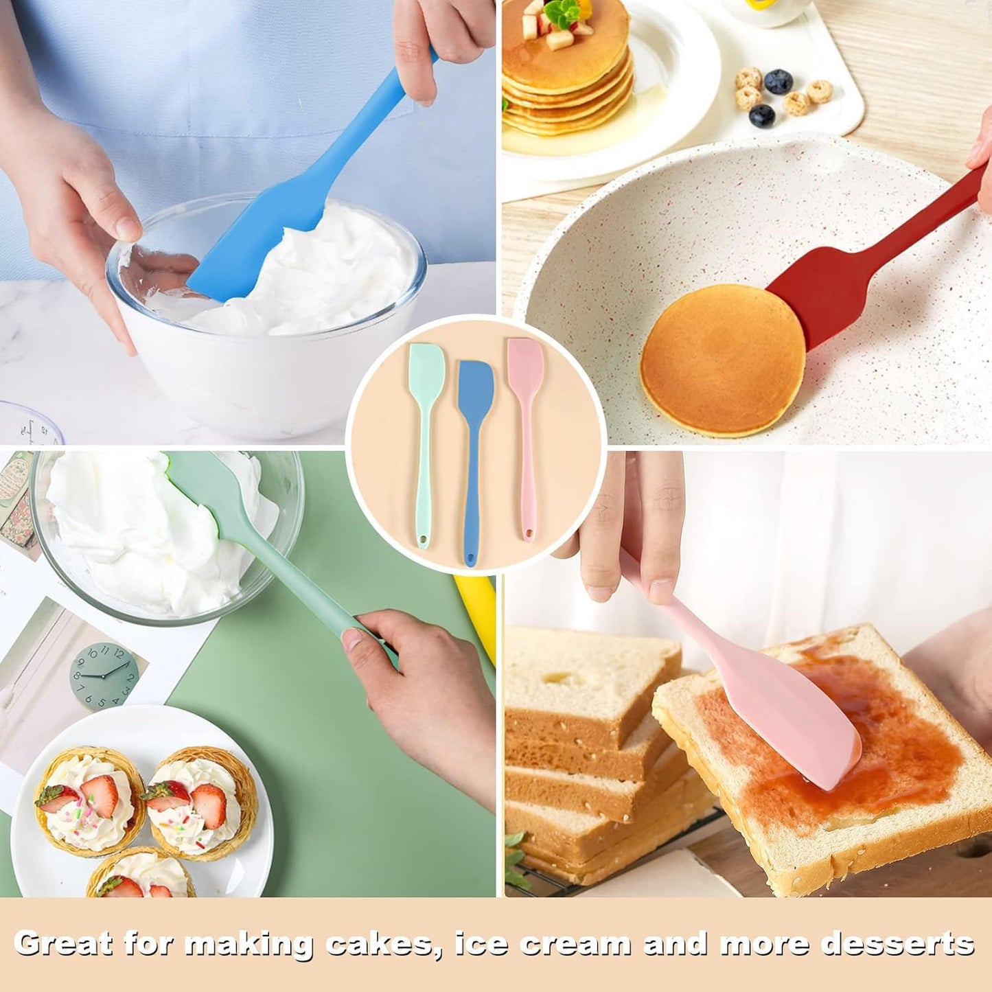 Silicone Spatula Set 6 Pack 8.5 inch Small Rubber Spatula Heat Resistant Mini Silicone Spatula Non-Stick Flexible for Baking Cooking Mixing and Kitchen Use