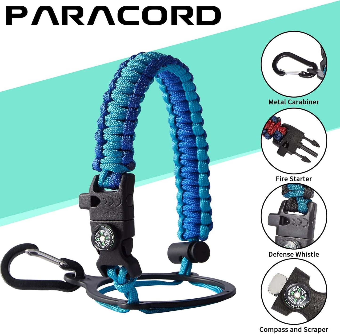 Stainless Steel Water Bottle 40oz - Insulated Water Bottle with Straw & Spout Lids, Survival Paracord, Strap Sleeve, Protective Cup Mat, Wide Mouth Thermo Jug Flask for Sports Gym or Office