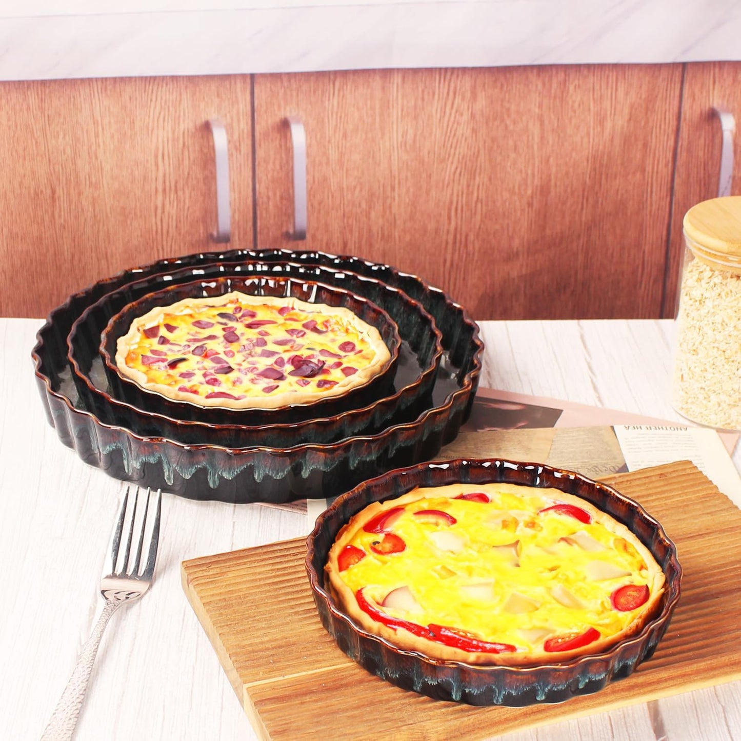 Ceramic Pie Pan Quiche Baking Dish, 9 Inch Round Ruffled Edge Au Gratin Baking Dishes, 27 Ounces Non-Stick Pie Dish, Tart Pan, Pie Plate for Apple, Oven, Dishwasher and Microwave Safe