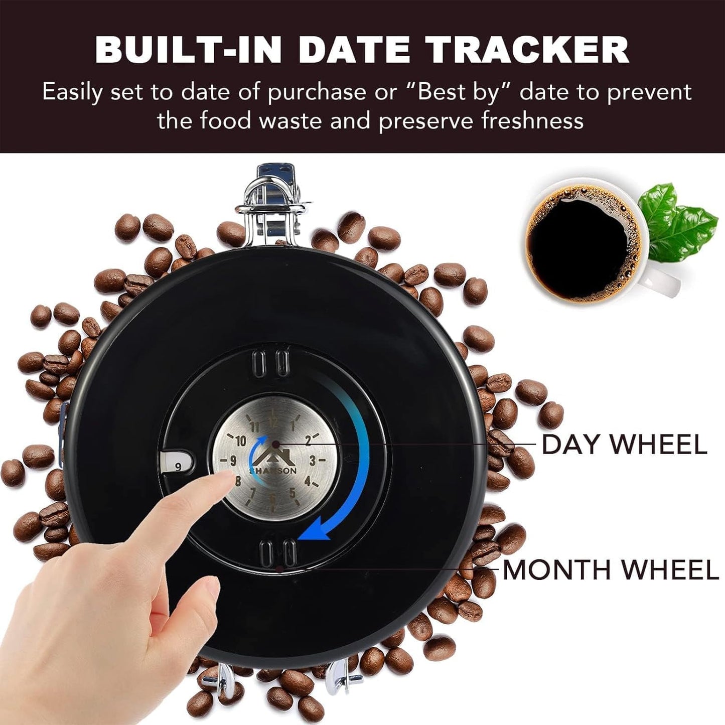 ShanSon Coffee Canister Airtight Coffee Container Stainless Steel Coffee Bean Storage Container with Scoop Coffee Canister for Beans Grounds Sugar Flour Tea Cereal,22OZ, Black