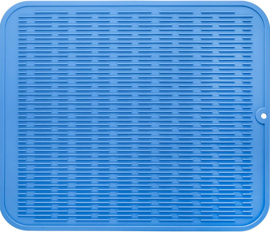 Silicone Dish Drying Mat for Multiple Usage,Easy clean,Eco-friendly,Heat-resistant Silicone Mat for Kitchen Counter or Sink,Refrigerator or Drawer Liner Lichen BlueL XL 18 inches x 16 inches
