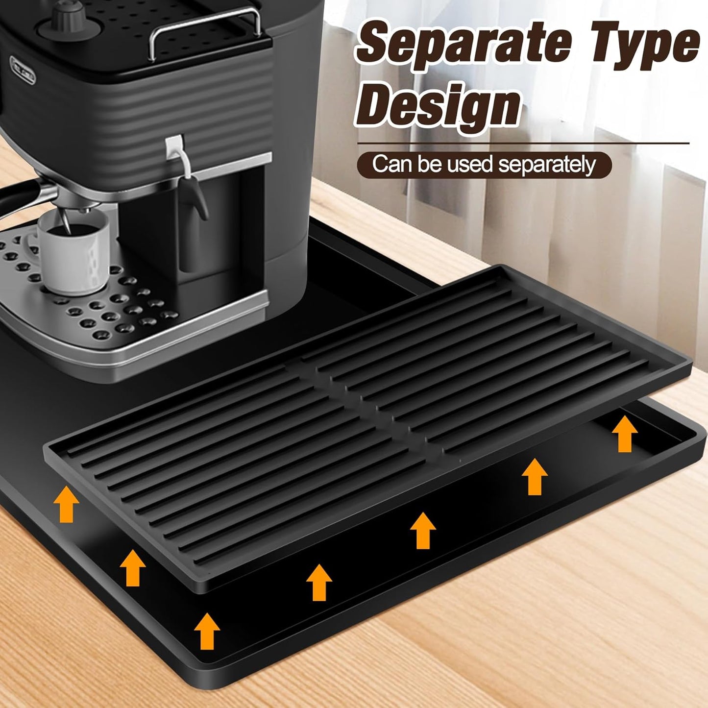 Premium Dish Drying Mat & Removable Coffee Bar Mat - 24x16 Inch Quick-Dry Silicone Mat, Heat/Waterproof Non-Slip Protector for Sink, Espresso Machine, Dishwasher Safe & Cabinets (Black)