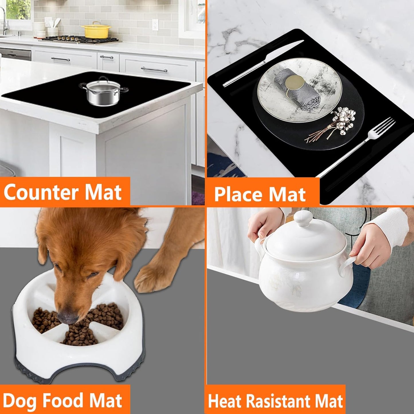 120" x24''(305cmx60cm) Extra Large Silicone Mat for Kitchen Counter, Heat Resistant Countertop Protector, Non-Slip Waterproof Kitchen Island Mat, Easy to Clean, Light Gray