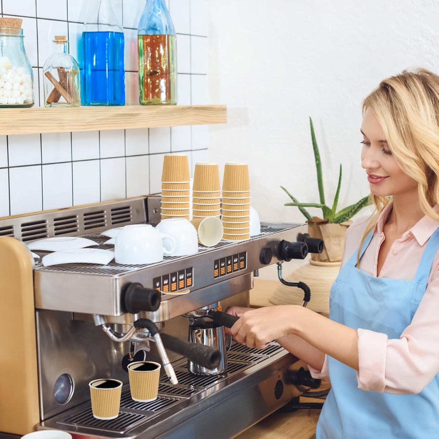 200 Pcs 4oz Paper Espresso Cups Ripple Wall Hot Cups For Coffee Disposable Coffee Cup Paper Hot/Cold Drinking Cups for Party, Picnic, Travel and Events