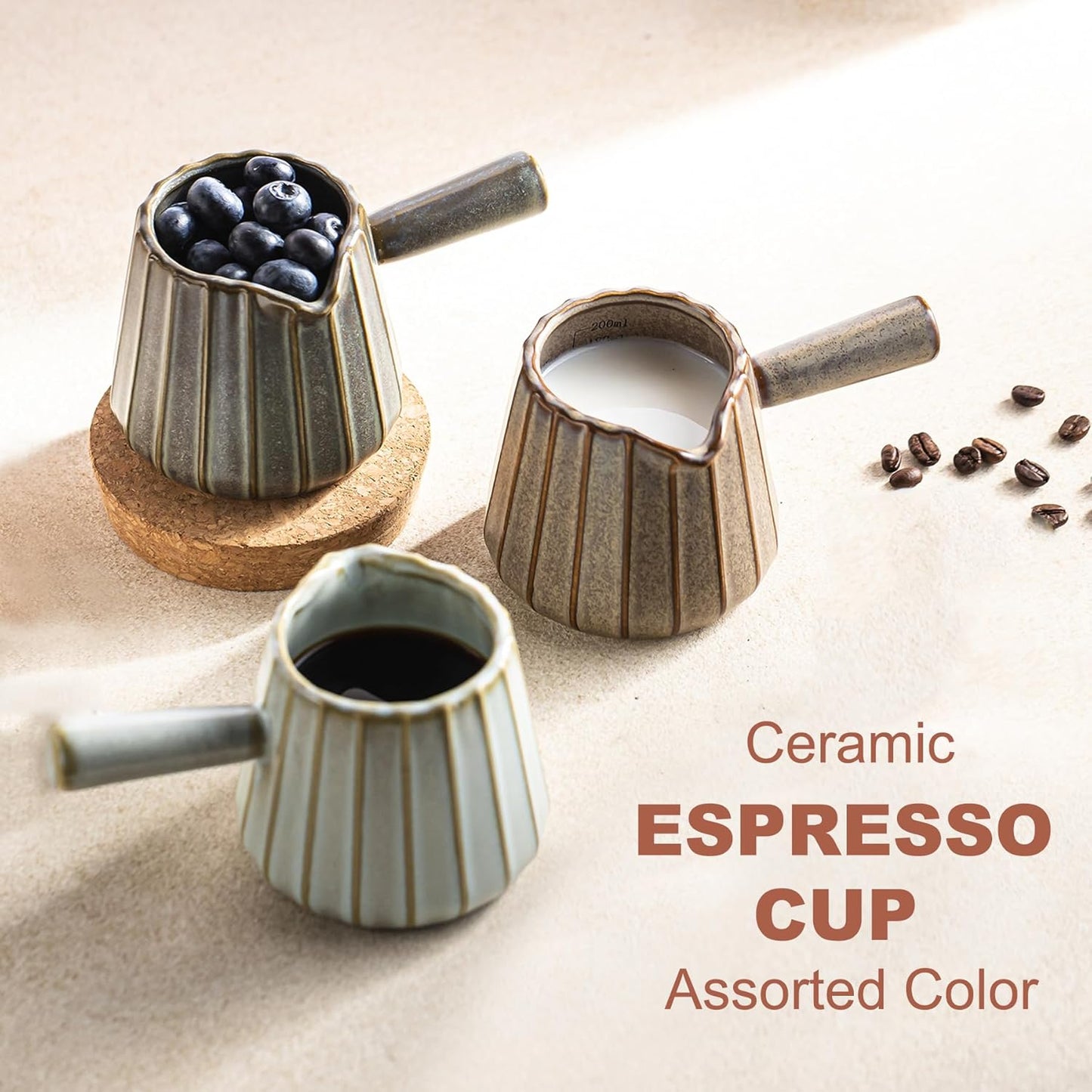 Espresso Cups, Ceramic Espresso Measuring Cup with Handle, Expresso Shots Cups with Scale, Espresso Accessories, 200ML /6 OZ, Light Green