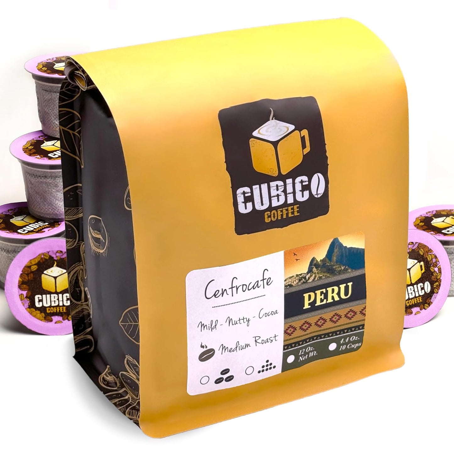 Cubico Coffee Medium Roast Peru Cenfrocafe Single Origin Coffee Pods, 10 Count, K-Cup Compatible Brewers