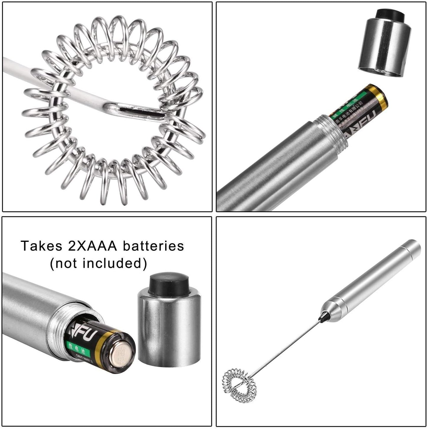 Milk Frother Handheld Electric Milk Foamer Portable Mini Mixer Machine Stainless Steel Touch Handheld Espresso Mixer Battery Operated Frother Coffee Stirrer Maker for Hot Chocolate Coffee