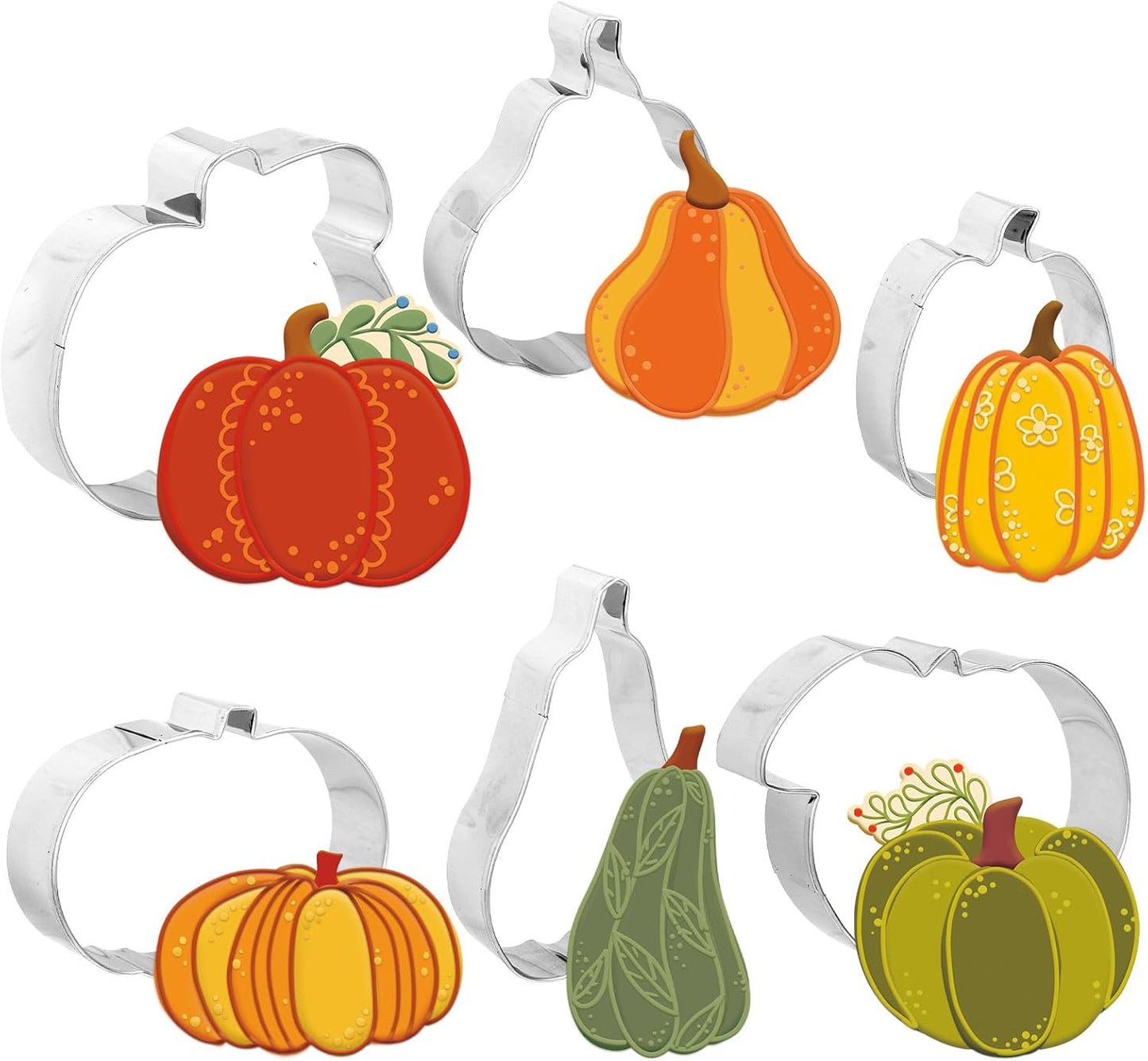 6Pcs Pumpkin Cookie Cutters Fall Pumpkin Shape Cookie Cutting Molds Cute Biscuit Cutters for Autumn Harvest Thanksgiving Halloween DIY Craft Baking Supplies