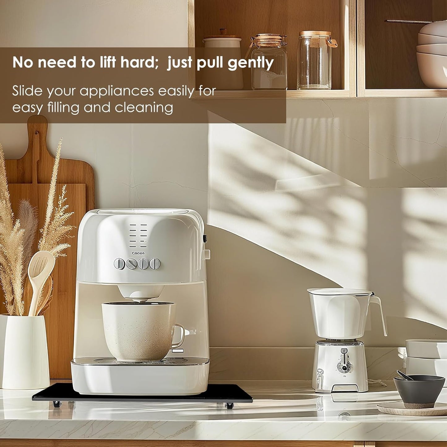 Appliance Sliders for Kitchen Appliances Sliding Tray for Coffee Maker, Espresso Machines, Mixers Sturdy Kitchen Aid Sliders for Mixer -Duty Equipment with Rubber Wheels - 13" x 14" (Black