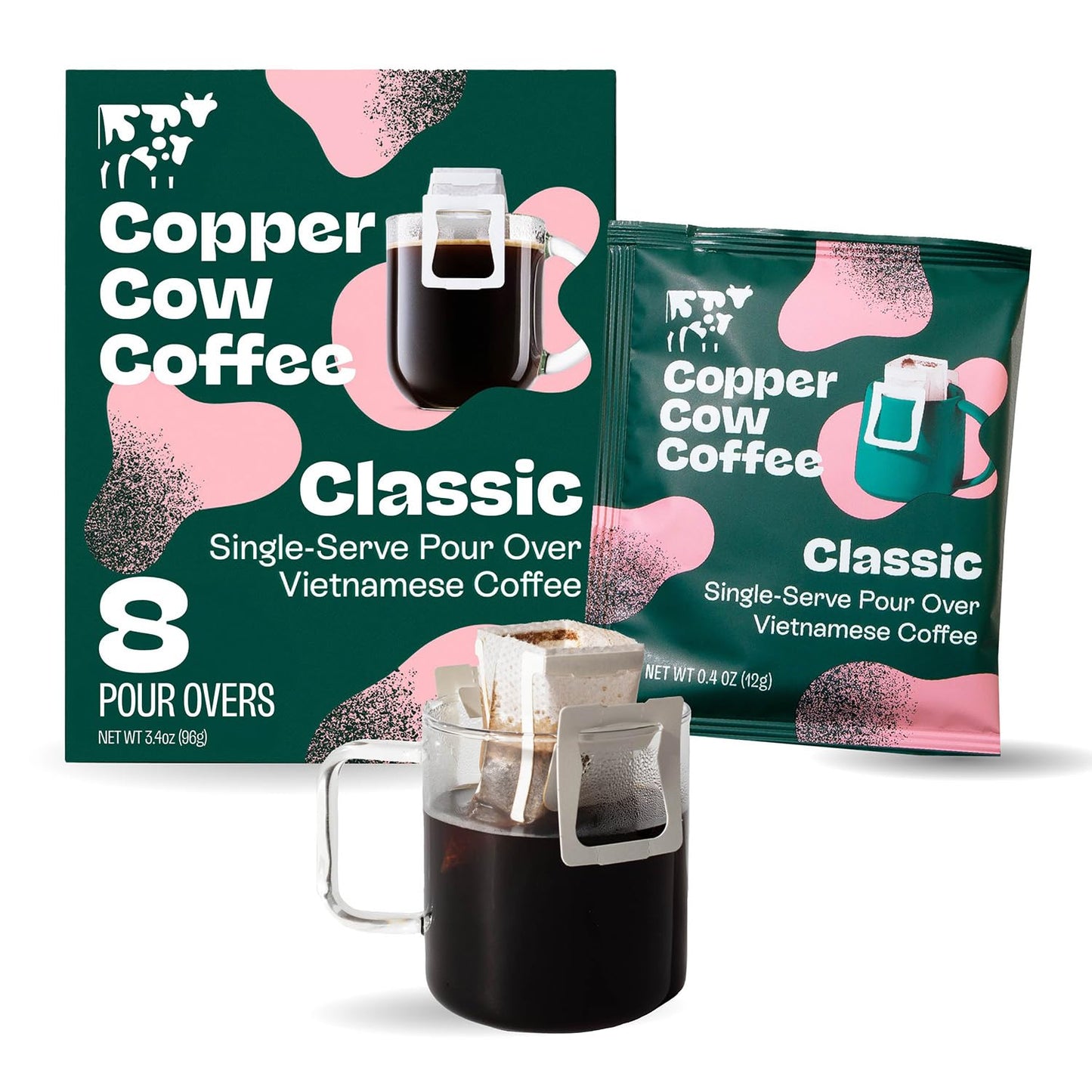 Copper Cow Premium Pour Over Single-Serve Vietnamese Coffee | Classic Black | Includes 8 coffees