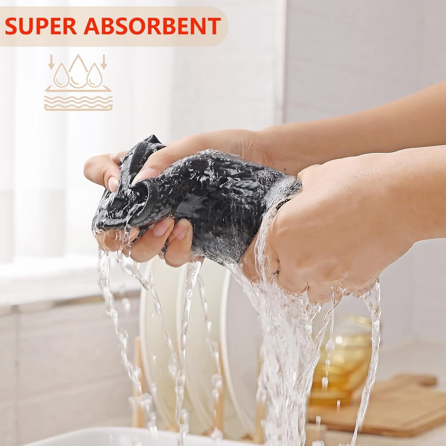 Kitinjoy 100% Cotton Waffle Weave Kitchen Towels, 4-Pack Super Soft and Absorbent Dish Towel for Drying Dishes, Kitchen Hand Towels, 20 in x 28 in, Black