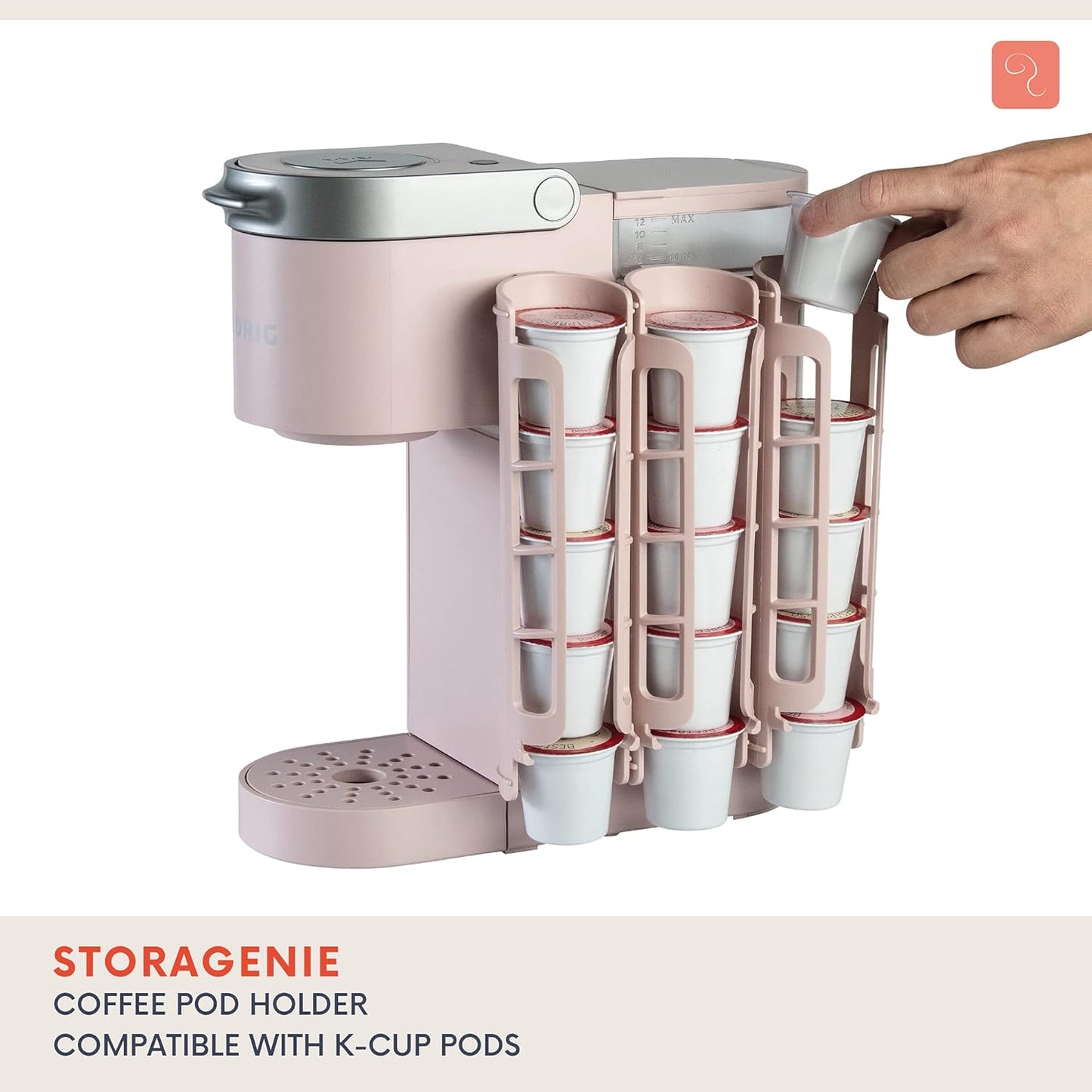 STORAGENIE Coffee Pod Holder for Keurig K-cup, Side Mount K Cup Storage, Perfect for Small Counters(Pink)