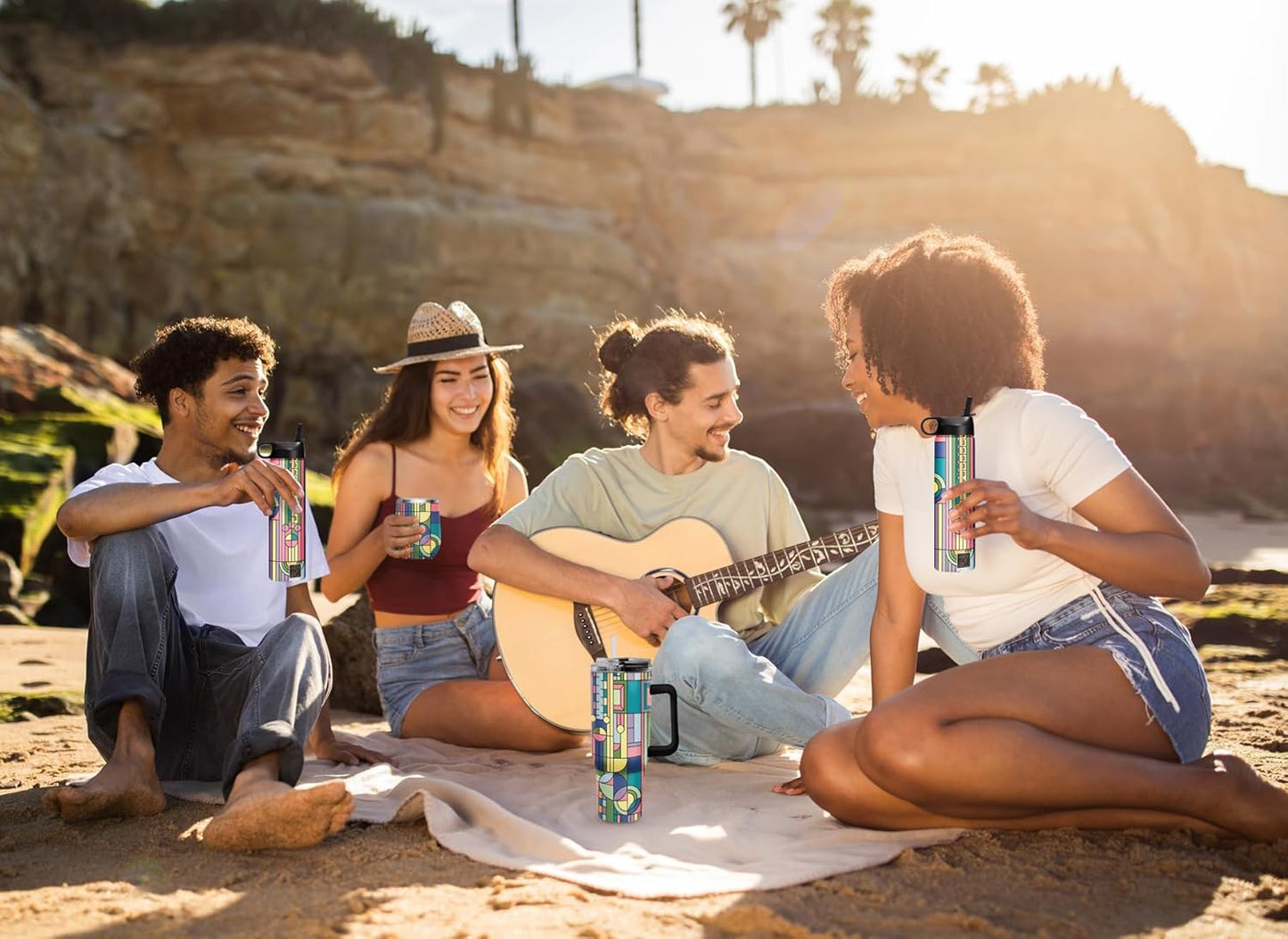 RainCaper 18/8 Stainless Steel Insulated Water Tumbler with Straw | 30oz, BPA-Free, Double Wall for Hot & Cold | Travel-Friendly, Cup Holder Ready (Frank Lloyd Wright Saguaro Forms)