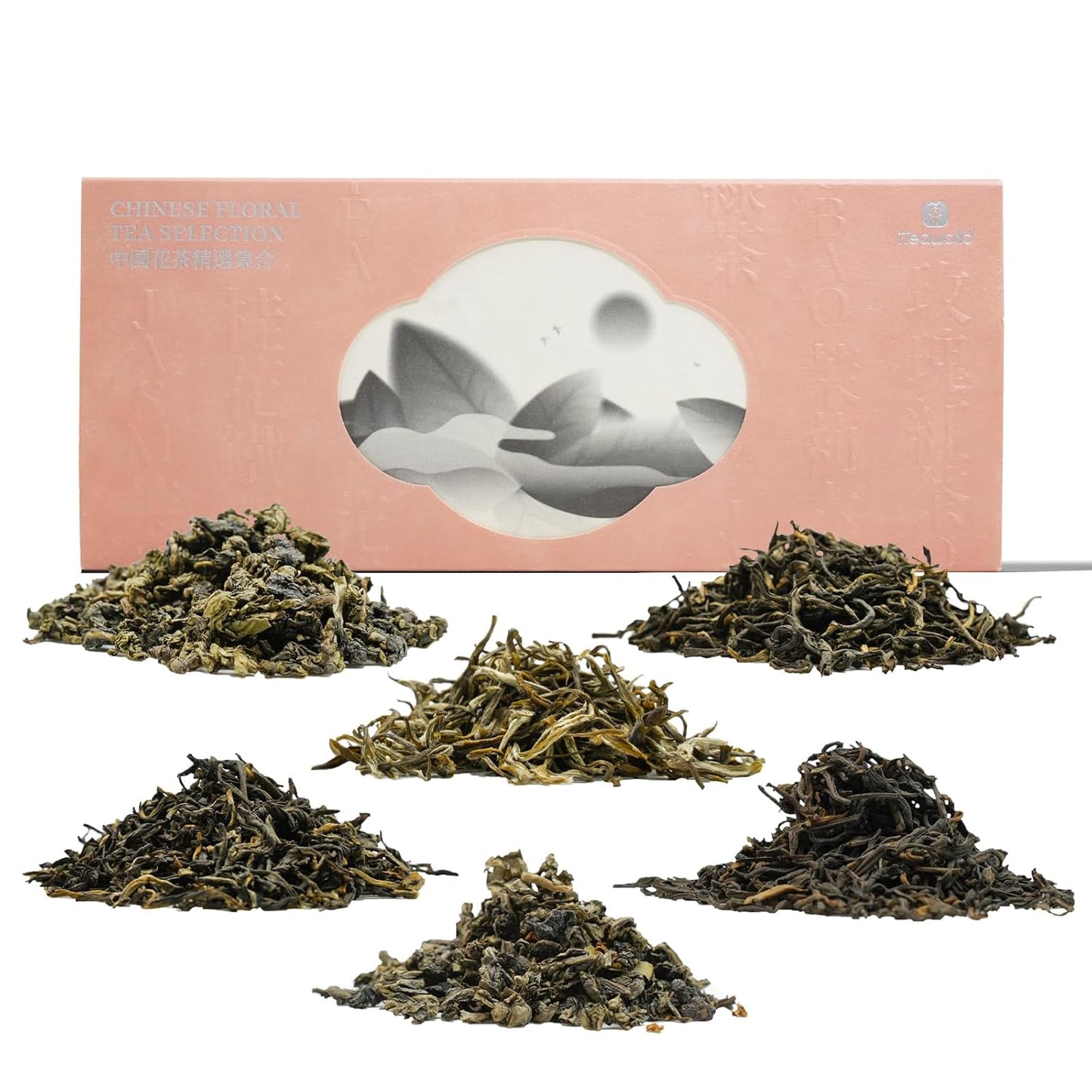 iTeaworld Chinese Flower Tea Sampler - 6 Flavor Mixed Pack (Jasmine Black/Green/Tieguanyin/Liu Bao Tea, Osmanthus Tieguanyin, Rose Black Tea), Assorted Tea, 20 Individual Small Packages, 3.53oz