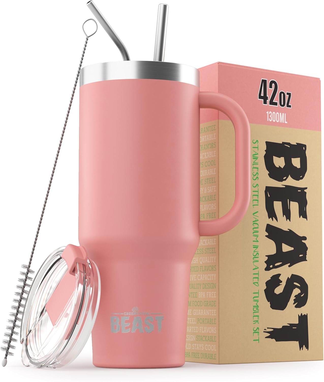 Beast 42 oz Tumbler Stainless Steel Vacuum Insulated Coffee Ice Cup Double Wall Travel Flask (Blossom Pink)