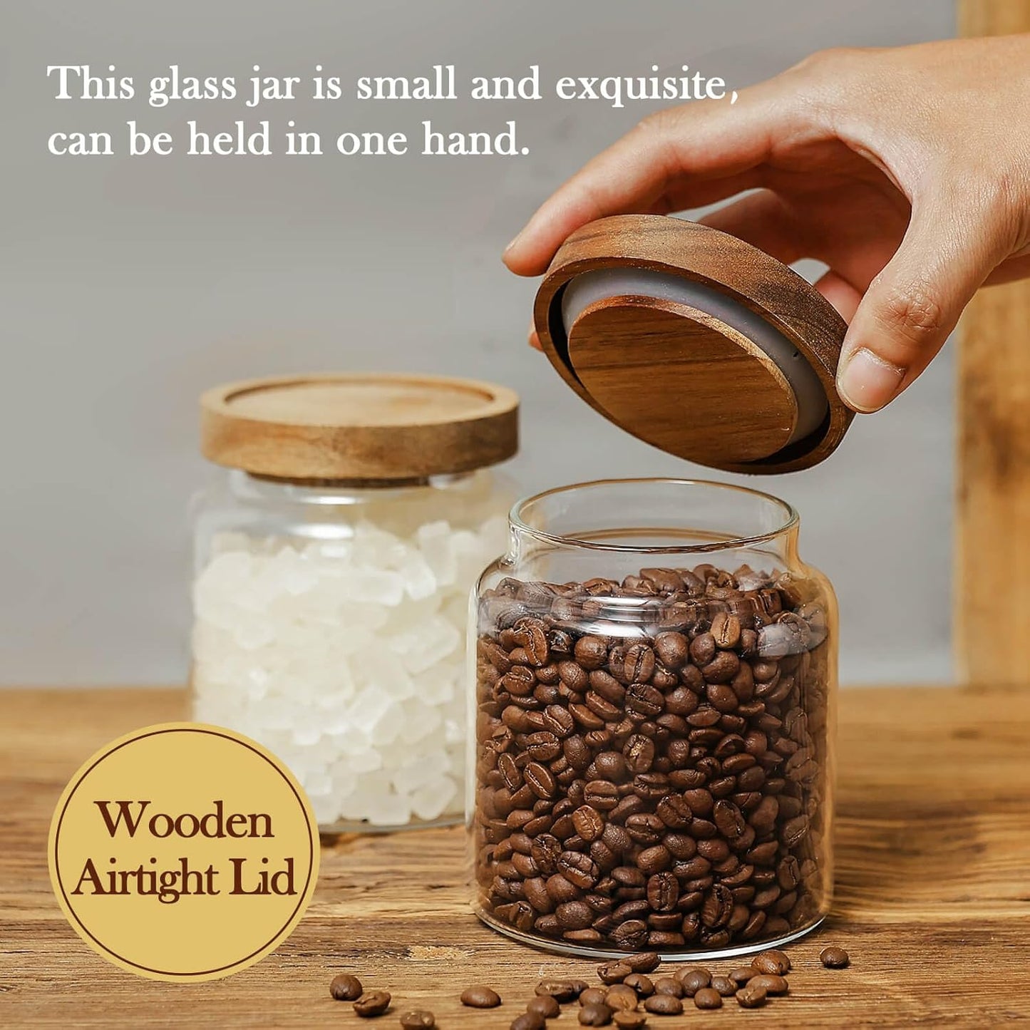 Labina Glass Storage Container Airtight Food Jars Kitchen Canister with Wood Lids, 20 Oz Wide Mouth Pantry Organization Glass Jar for Flour, Sugar, Cookie, Spagetti, Nuts and Candy (3 Pack)