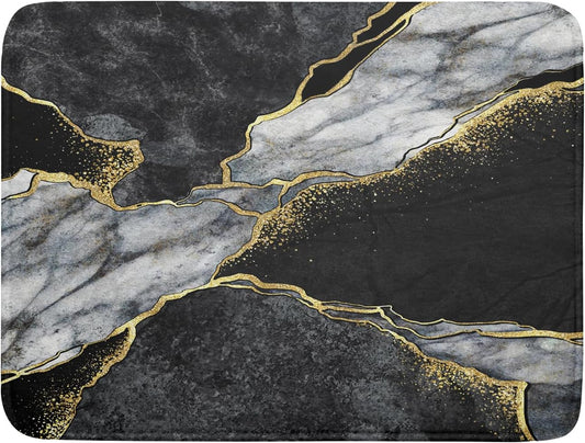 Giwawa Marble Dish Drying Mat for Kitchen Counter 18x24 inch Black Grey Gold Marbling Print Decorative Absorbent Dish Drying Pad Elegant Luxury Granite Stone Microfiber Large Drainer Rack