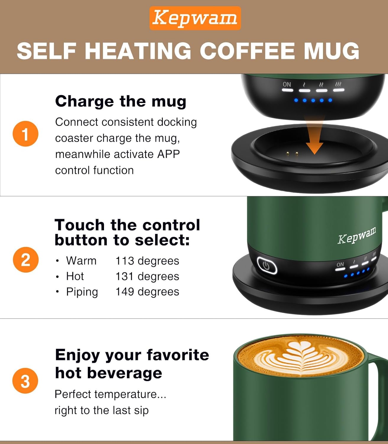 Self Heating Coffee Mug T1-16oz Fast Heating & Ultra Long-Lasting Battery Life, Heated Coffee Mug Up to 149℉ - Touch & App Controlled Coffee Mug, Birthday Gifts for Women and Men