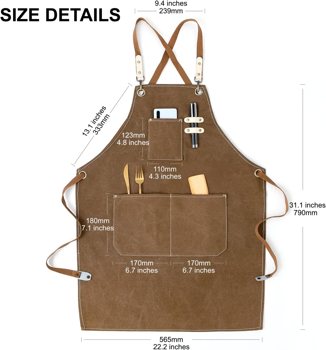 Cotton Canvas Cross Back Apron for Art Painting Garden Chef Bartender Work,Women Men 3 Pockets Waterproof Adjustable M-XXL