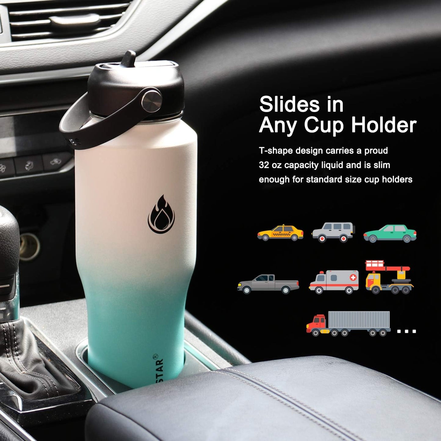 SENDESTAR Water Bottle 32oz,2 Lids(Straw lid),Wide Mouth Stainless Steel Vacuum Insulated Double Wall Keep Liquids Cold or Hot All Day,Sweat Proof Sport Design,Fit Car Cup Holder(White&Tiffany)
