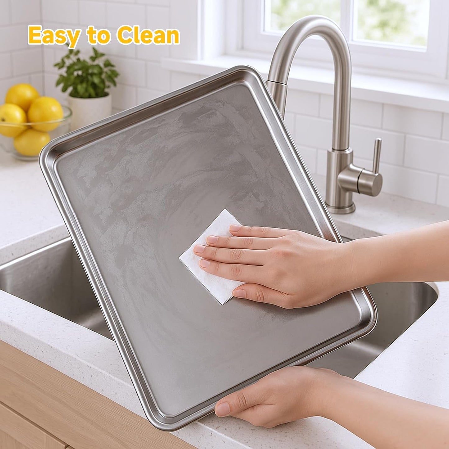 Ohtomber Stainless Steel Baking Sheet Pan Set, 3 Pack Cookie Sheets for Baking, Heavy Duty Stainless Steel Cookware Set, Oven Cookie Tray for Roasting, 9/12/16 Inch