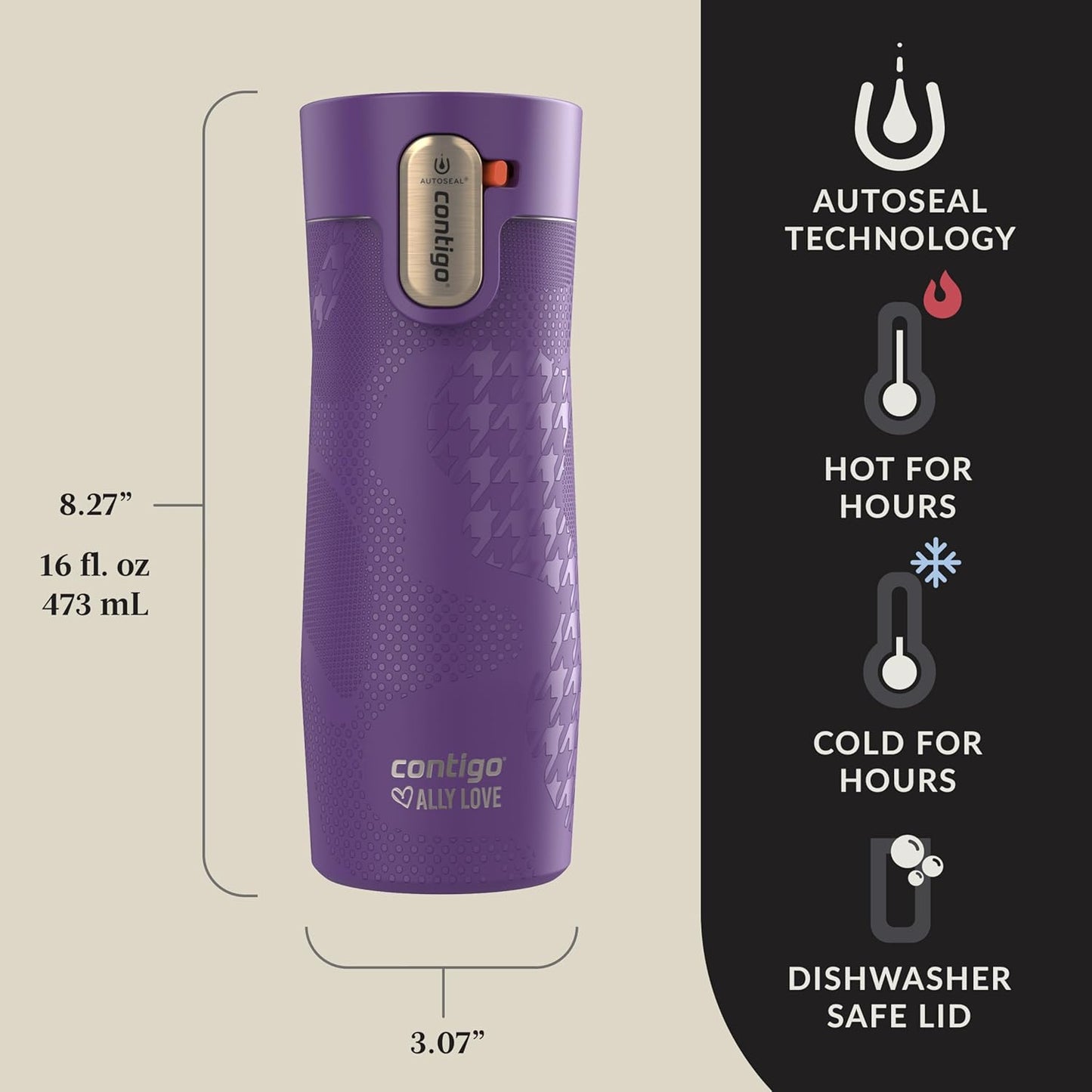 Contigo AUTOSEAL West Loop Vacuum-Insulated Stainless Steel Travel Mug with Easy-Clean Lid, 16 oz