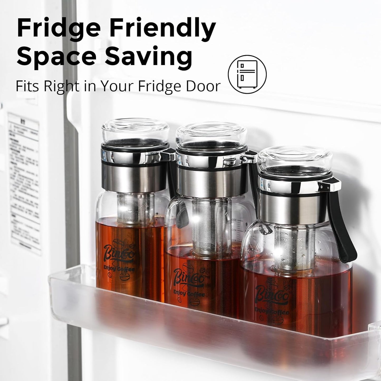 Glass Cold Brew Coffee Maker with Extended Fine Mesh Filter, Tea Infuser Bottle Iced Coffee Maker with Thick Borosilicate Glass (750ml/24oz)