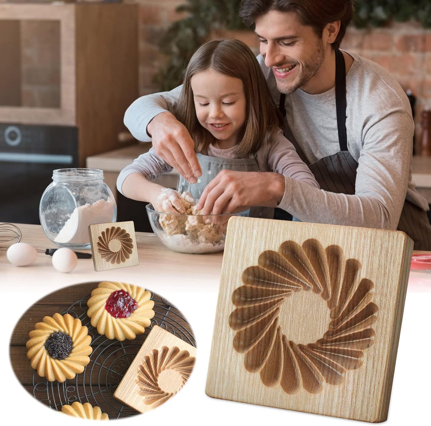 Wooden Cookie Biscuit Mold, 3D Baking Mold, Embossing Craft Decorating Baking Tool, Suitable for Halloween Thanksgiving Christmas Kitchen DIY (Cookies-B-3PCS)