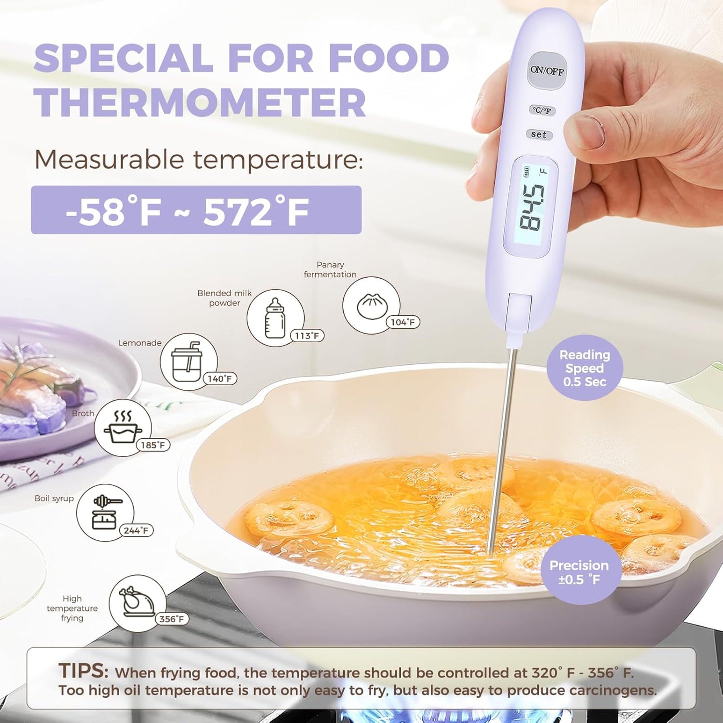 Meat Thermometer Digital - Instant Read Food Thermometer for Cooking Grilling Air Fryer Griddle Probe Kitchen Gadgets Essentials BBQ Grill Smoker Oil Fry Candy Turkey Instant Read Thermometer