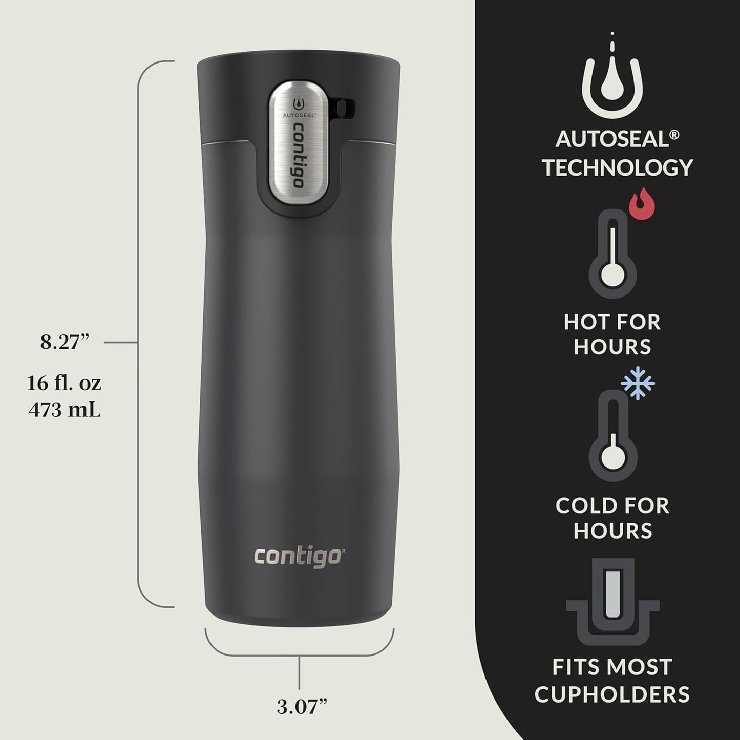 Contigo West Loop 3.0 Stainless Steel Insulated Travel Mug, Leak Proof with AutoSeal Lid, 16oz, Matte Black
