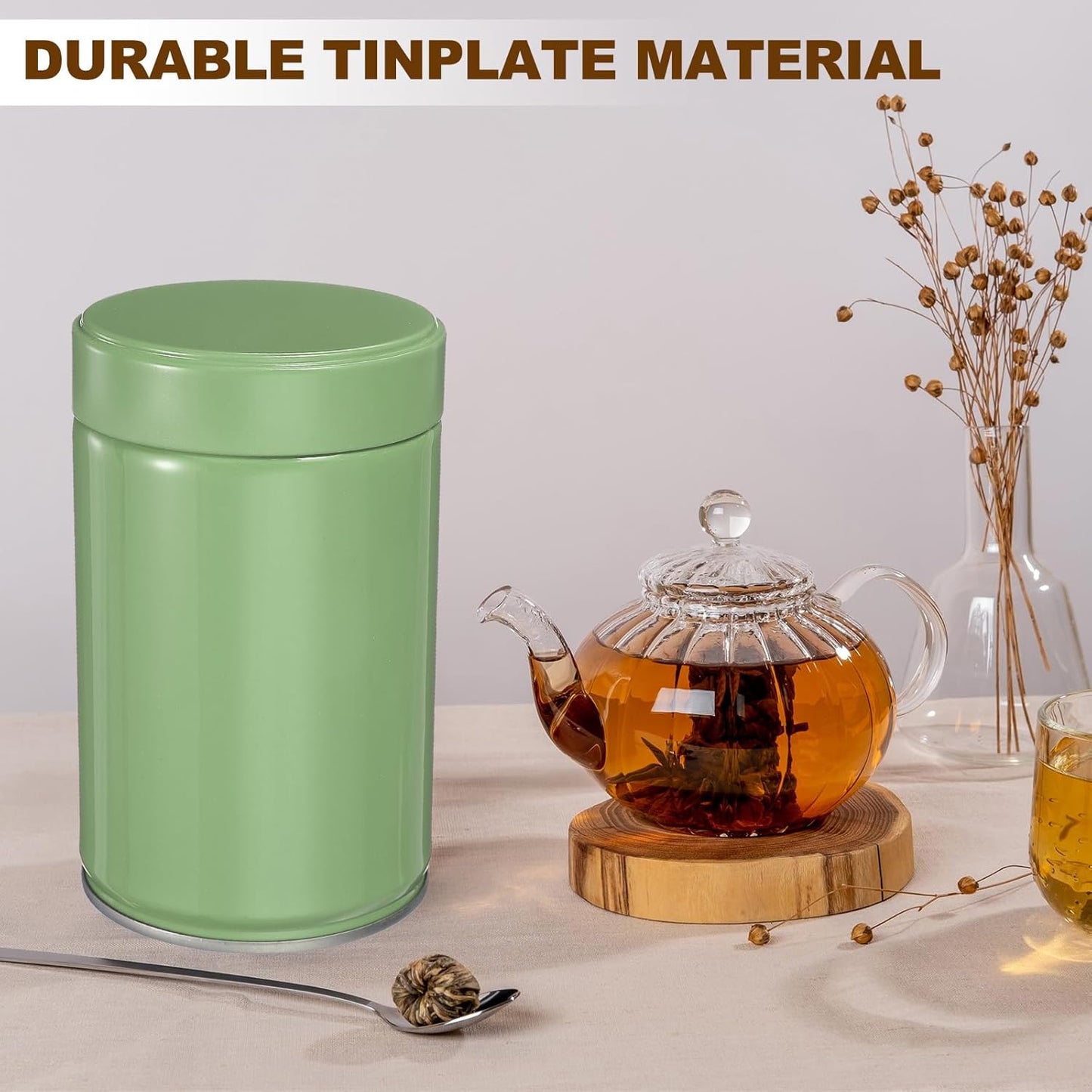 uxcell 2Pcs Round Tea Canisters, 5" x 3" Airtight Metal Tea Containers for Loose Tea, Coffee Beans, Spices - Durable, Compact, and Stylish Storage Tea Tin(Silver Green)