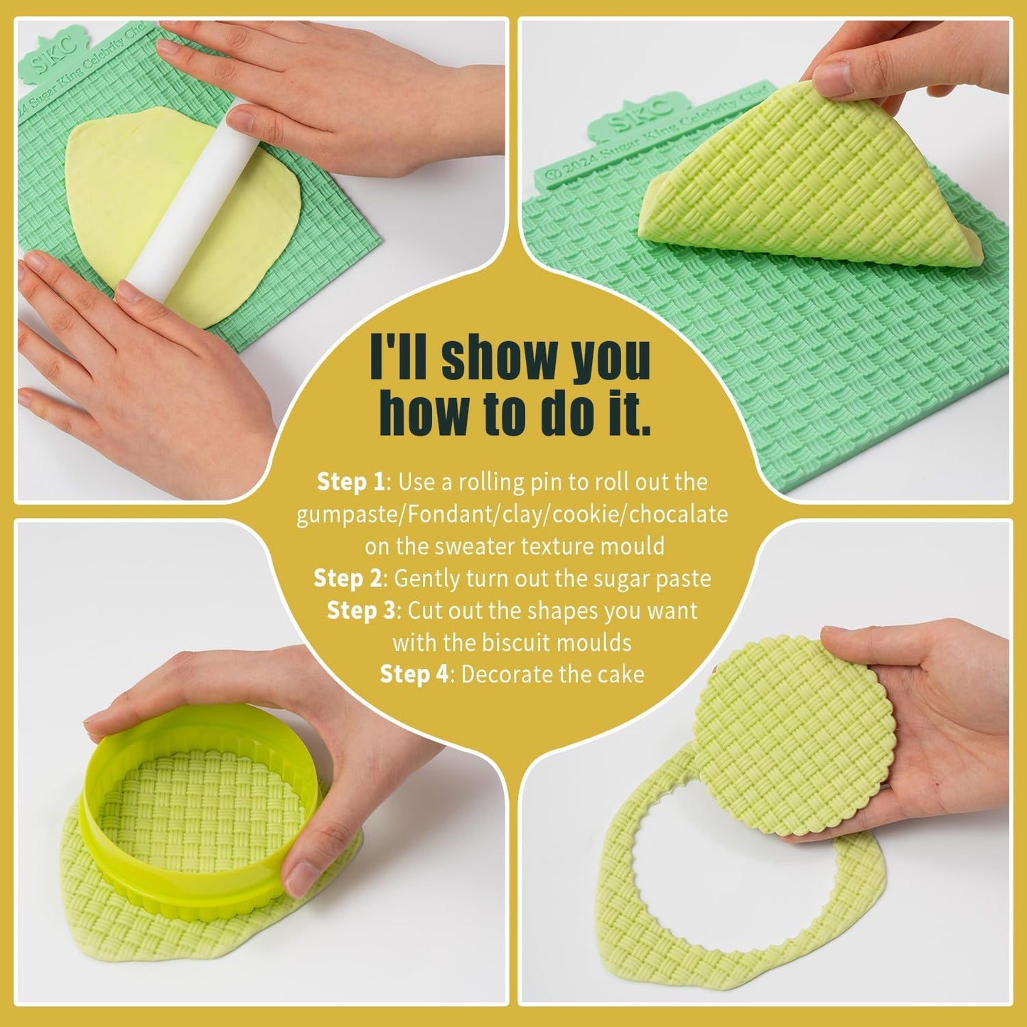 KALAIEN Sweater Texture Fondant Impression Mats Knit Fondant Embosser Texture Mats for Clay Cake Decorating Fondant Molds Set of 3