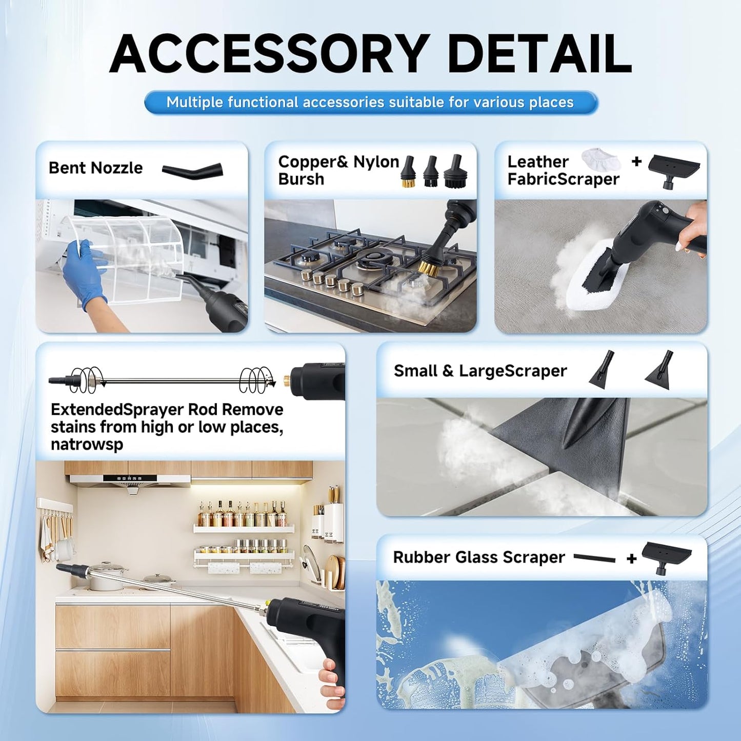 Steam Cleaner, 3-Level Adjustable Handle, 2500W Steam Cleaner for Home, 15s Heat-Up, Portable Steamer for Cleaning Car, 47.04oz Tank, 16 Pcs Accessories for Dirt, Grout, Couch, Furniture, Grease,Tile