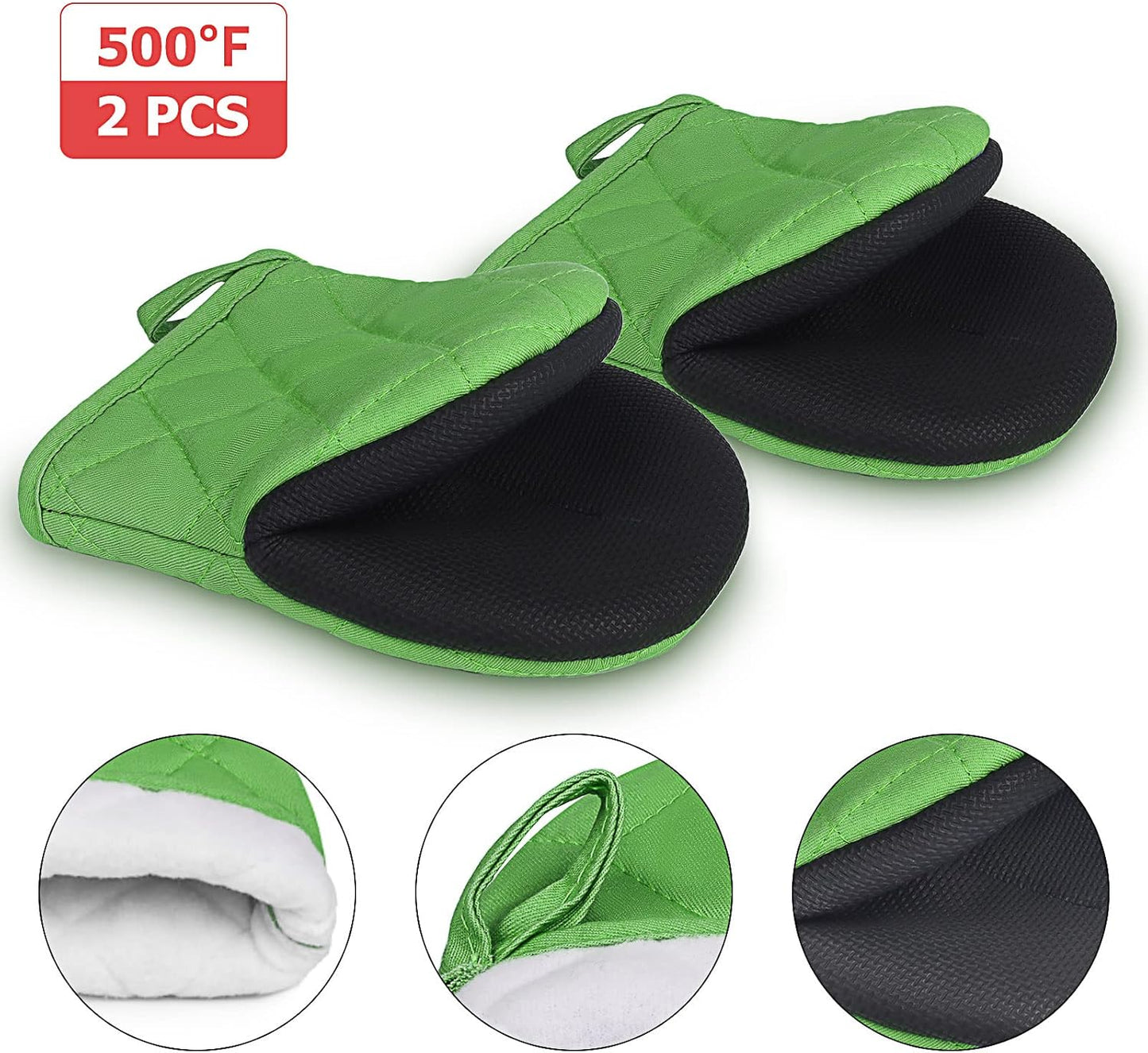 1 Pair Short Oven Mitts, Heat Resistant Silicone Kitchen Mini Oven Mitts for 500 Degrees, Non-Slip Grip Surfaces and Hanging Loop Gloves, Baking Grilling Barbecue Microwave Machine Washable