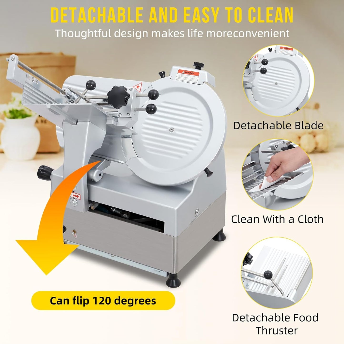 Dual Motor Automatic Meat Slicer 370W + 550W Power | 13" Sharp Carbon Steel Blade, 0-16mm Adjustable Thickness | Ideal for Deli Meats, Cheeses & Home Kitchen Use