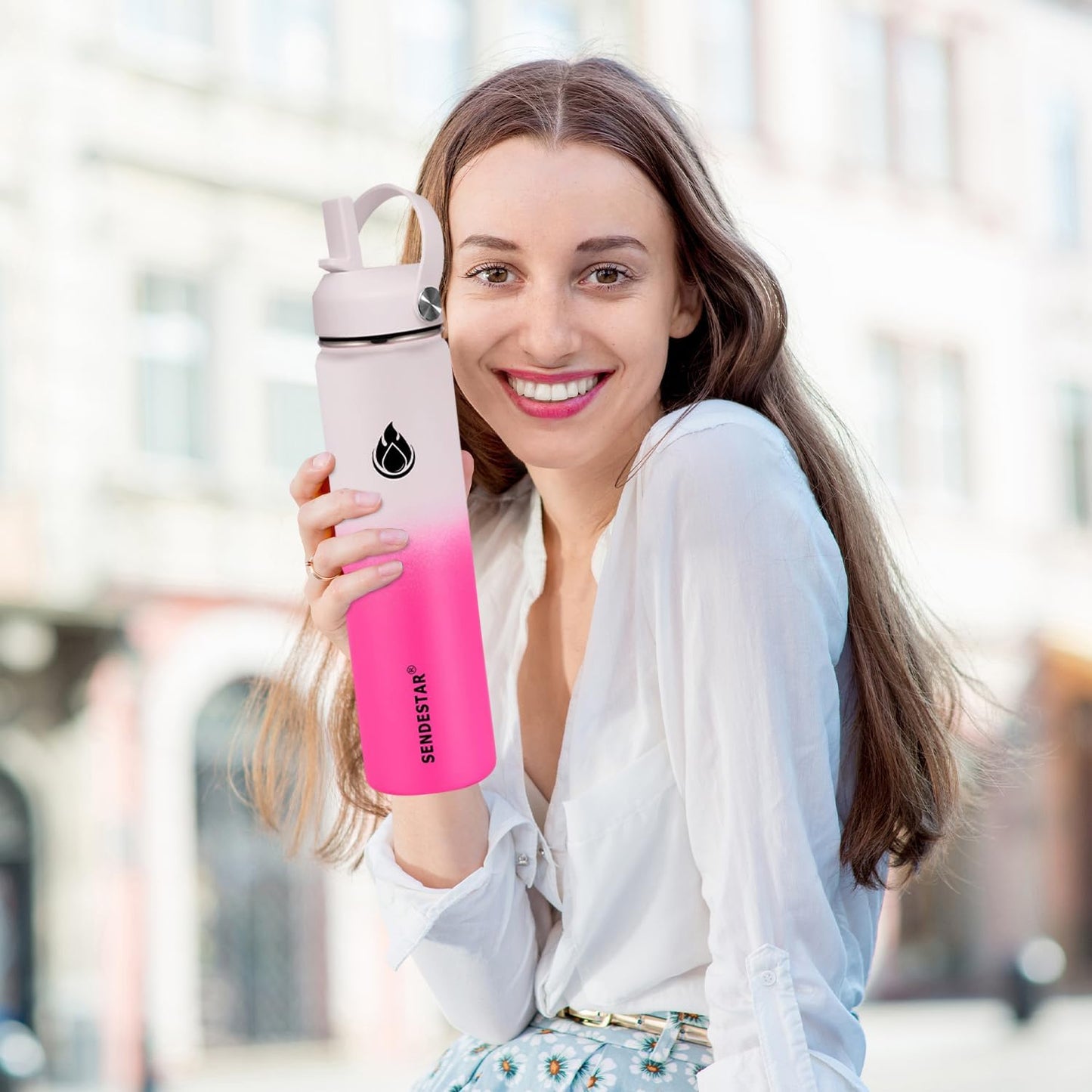 SENDESTAR Stainless Steel Wide Mouth Water Bottle 40oz Double Wall Vacuum Insulated Leak Proof Bottle with New Flex Straw Lid & Spout Lid XIN-WP-40OZ-1