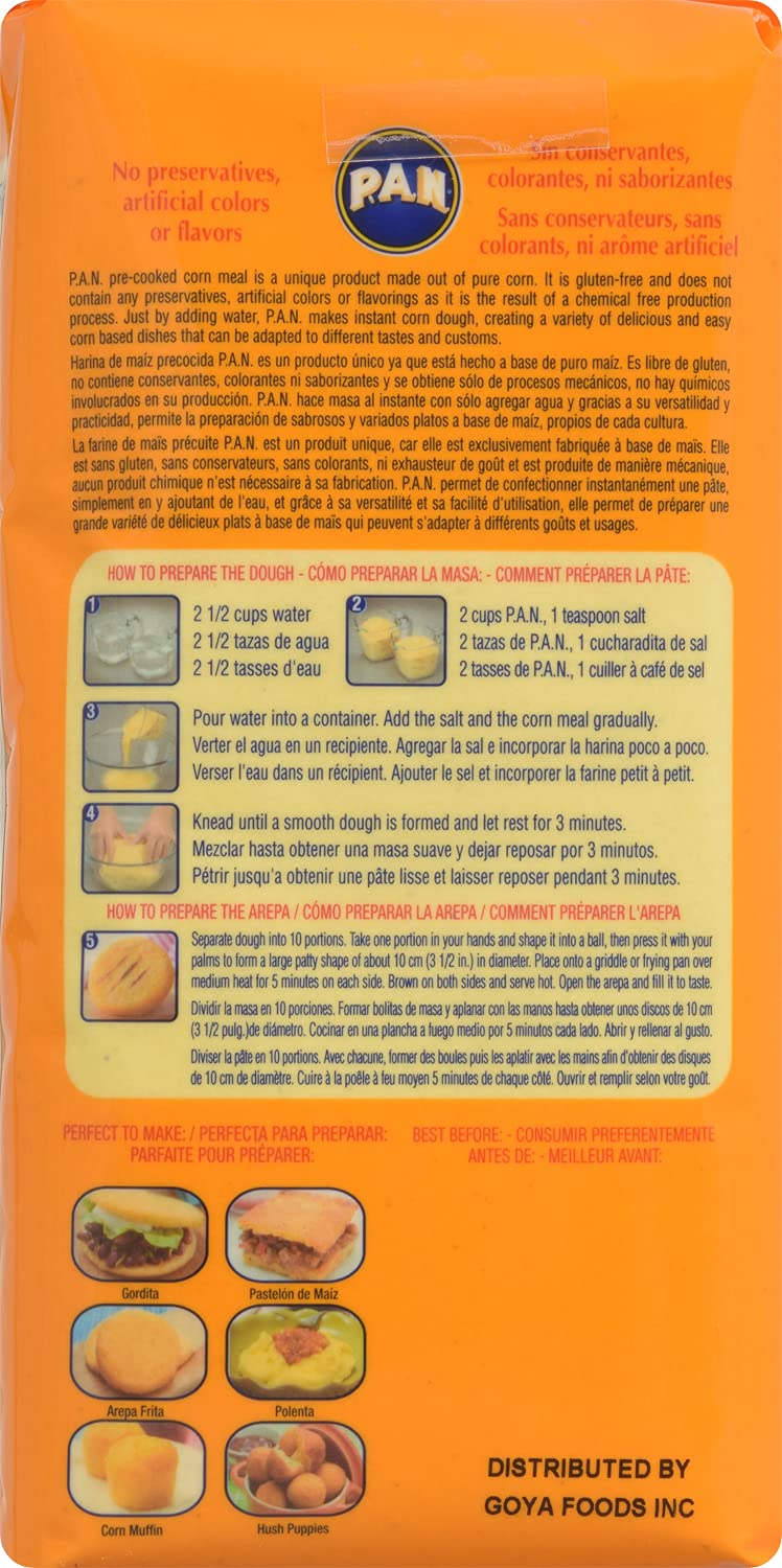 P.A.N. Yellow Corn Meal – Pre-cooked Gluten Free and Kosher Flour for Arepas (2.2 lb/Pack of 2)