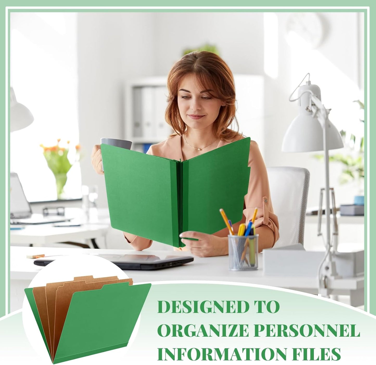 12 Pcs Classification Folders Letter Size, Back to School Supply for Teacher, Student, 3 Dividers Pressboard File Folder Bulk with 2 Fasteners, 3.5 Inch Expanding File Organizer (Green)