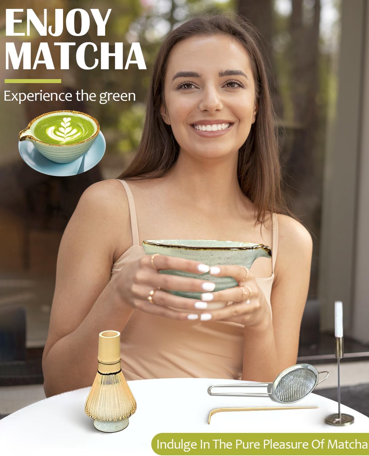 Matcha Whisk Set with Matcha Bowl, Matcha Whisk Holder Matcha Bamboo Whisk, Scoop, Sifter, Unique Gifts for Women Men Girl Friend Home Kitchen Decor Gifts for Tea Enthusiasts Christmas