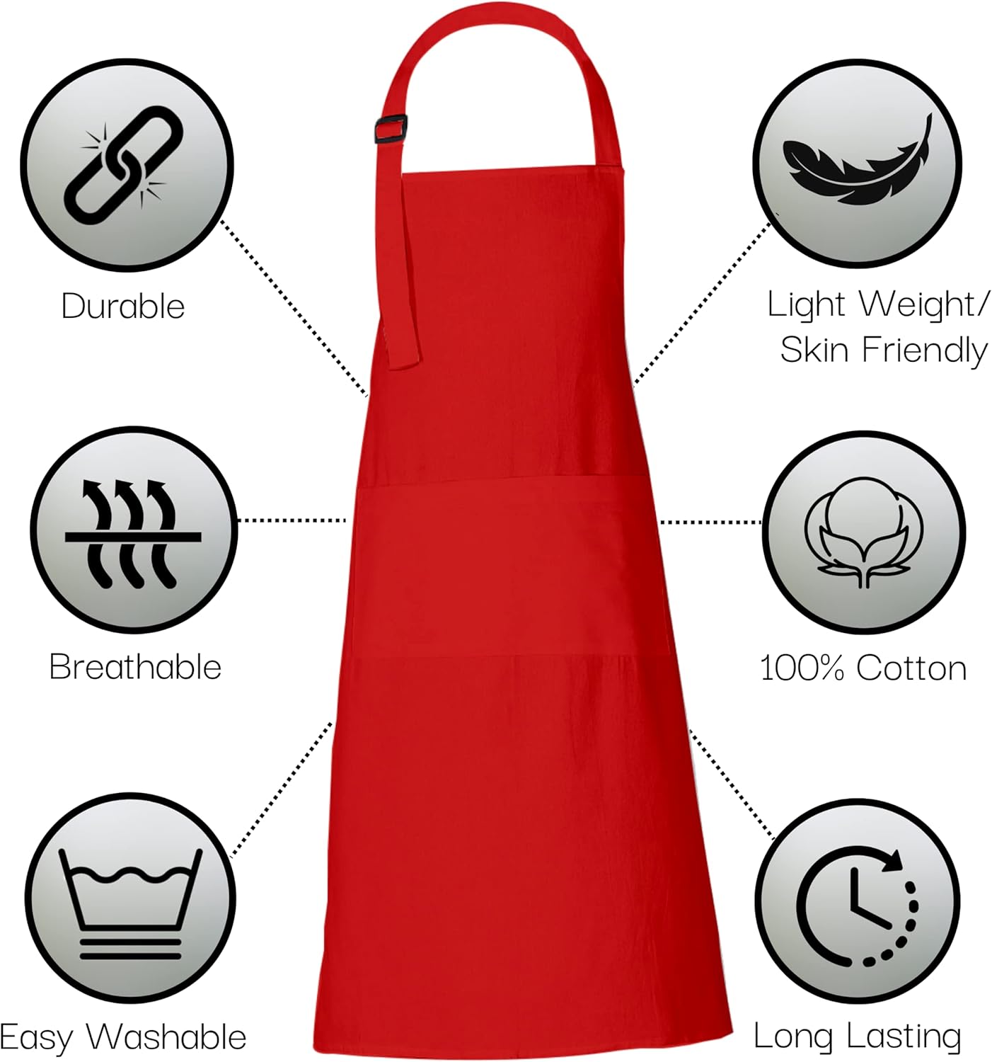 RAJRANG 100% Cotton Cooking Apron with 3 Pockets Kitchen Chef BBQ Adjustable Bib Aprons for Women Men