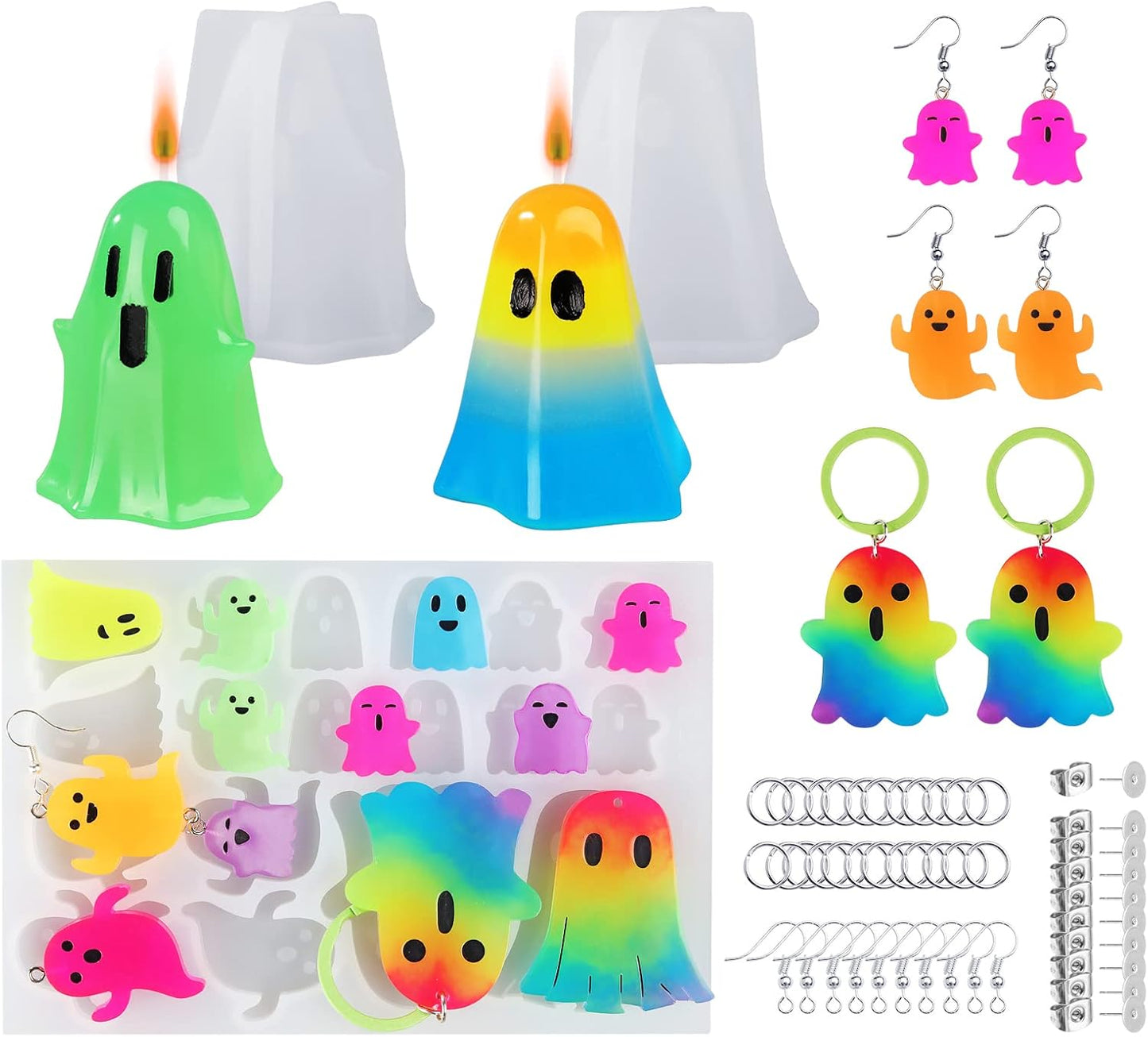 LET'S RESIN Ghost Shape Resin Earring Molds, Silicone Molds for Epoxy Resin with Earring Accessories, Jump Rings, Epoxy Resin Molds for DIY Keychain, Halloween Decoration