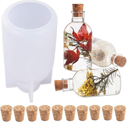 Lamp Shade Resin Mold with 10PCS Wooden Stoppers Creative Bottle Shape Silicone Molds for Epoxy Resin Casting Candle Soap Making Flower Specimen Home Party Decor Gift Art Craft Supplies