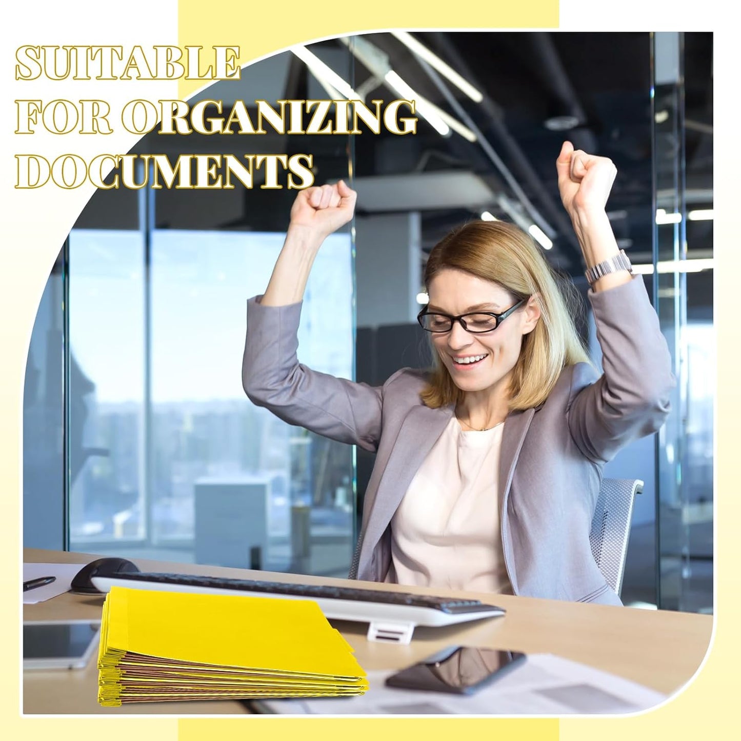 72 Pcs Classification Folders Letter Size, Back to School Supply for Teacher, Student, 3 Dividers Pressboard File Folder Bulk with 2 Fasteners, 3.5 Inch Expanding File Organizer (Yellow)