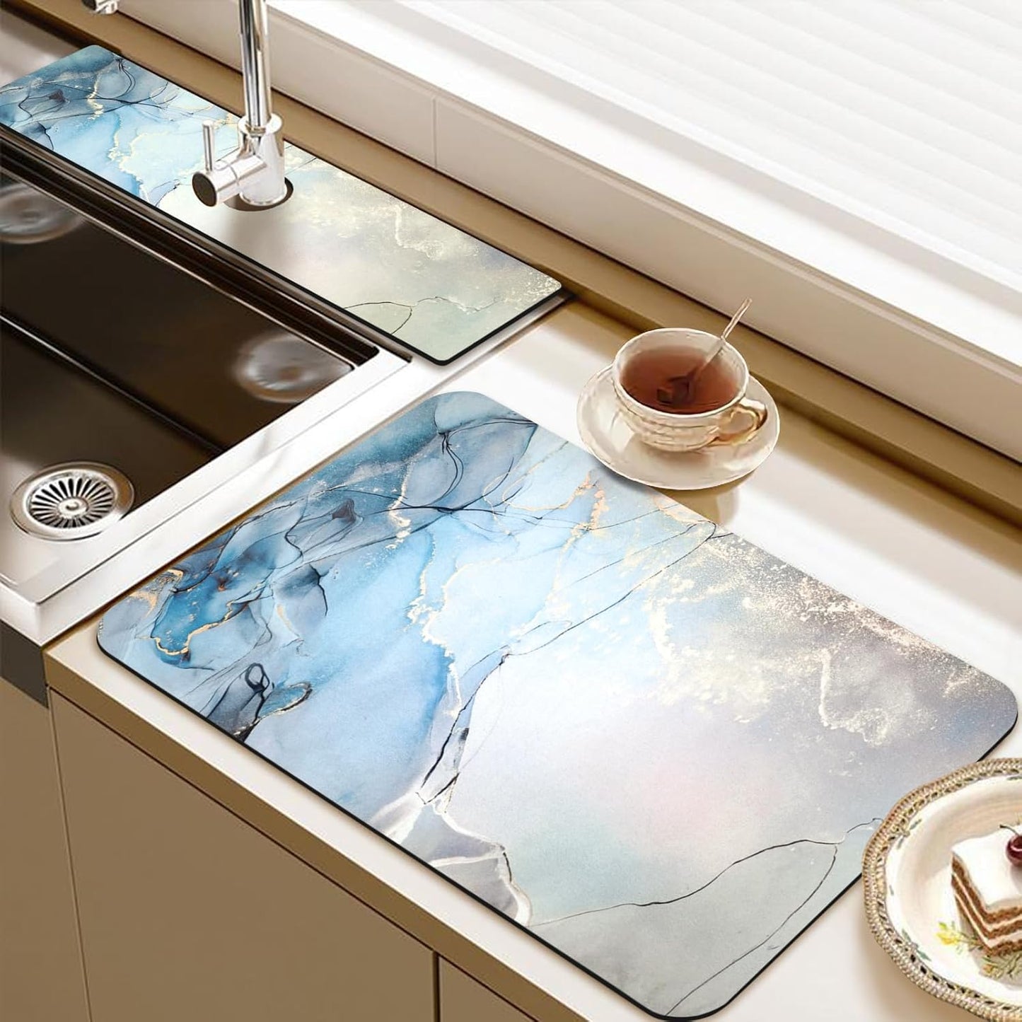 19.5" x 12" Dish Drying Mat & 24" x 5.5" Sink Splash Guard, Super Absorbent Drainer Rack Mat for Kitchen Counter Coffee Bar